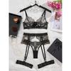 2024 New Erotic Set See-Through Embroidered Sexy Eyelash Lace Body Shaping Lingerie Four-Piece Set Women Onlyfan