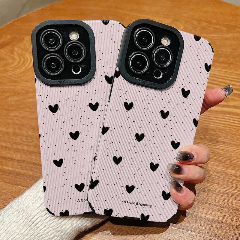 Vertikale Lederhülle Herzform Bedrucktes Muster Stoßfeste Weiche Silikonhülle mit Kameraschutz Vollständiger Schutz für IPhone Samsung