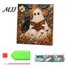 Home Office Desktop Decor Halloween Faux Pearl Art DIY Kit, Spooky Cute 3D Beads Painting Crafts Pre Stretched Canvas for Adults Beginners,