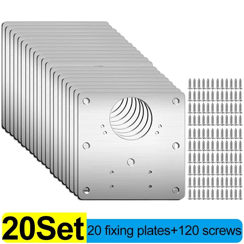 20/2Sets Cabinet Hinge Repair Plate Kits Stainless Steel Kitchen Cupboard Door Hinge Mounting Plate with Holes Fixing Brackets