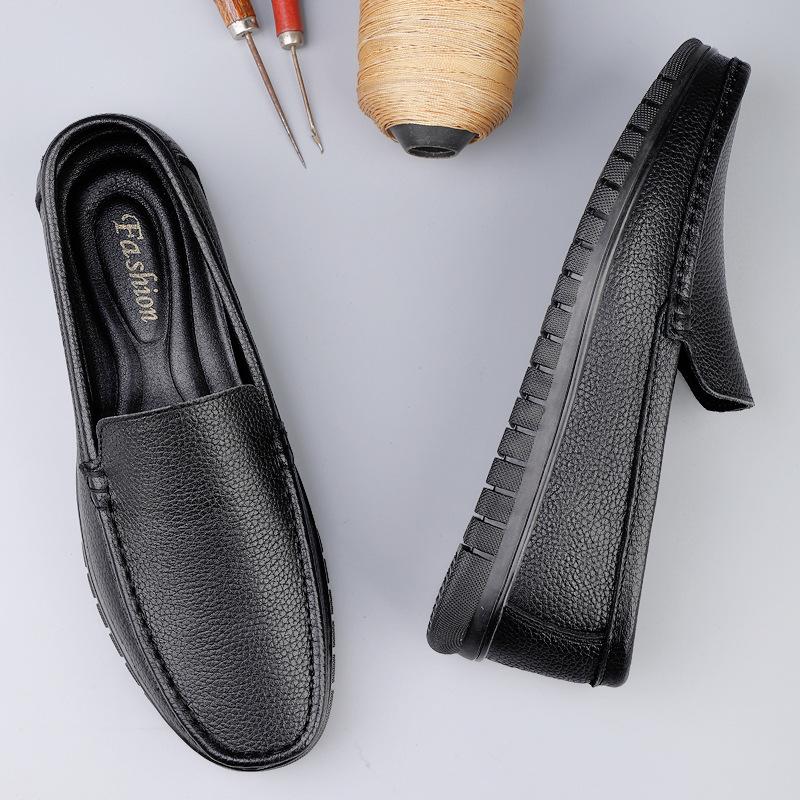 Men's Four Seasons Leather Slip-On Loafers: Easy On/Off, Soft Breathable Sole, Business Casual, Top Layer Cowhide, Flat Bottom.