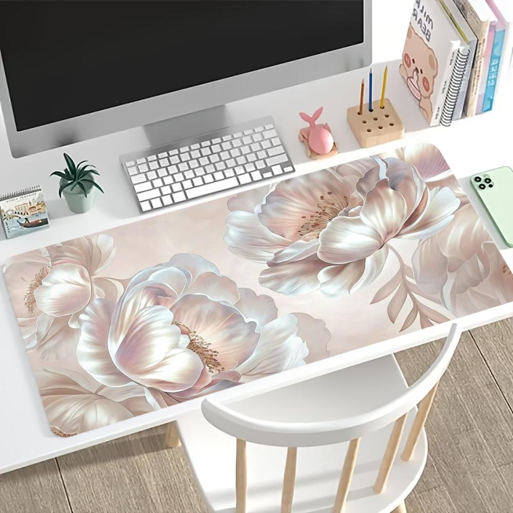 Alfombrilla de Escritorio Elegante Estampado de Flores Pasteles Base de Goma Antideslizante para Ratón Borde Cosido Alfombrilla para Teclado Para PC Portátil Jugadores Decoración de Mesa