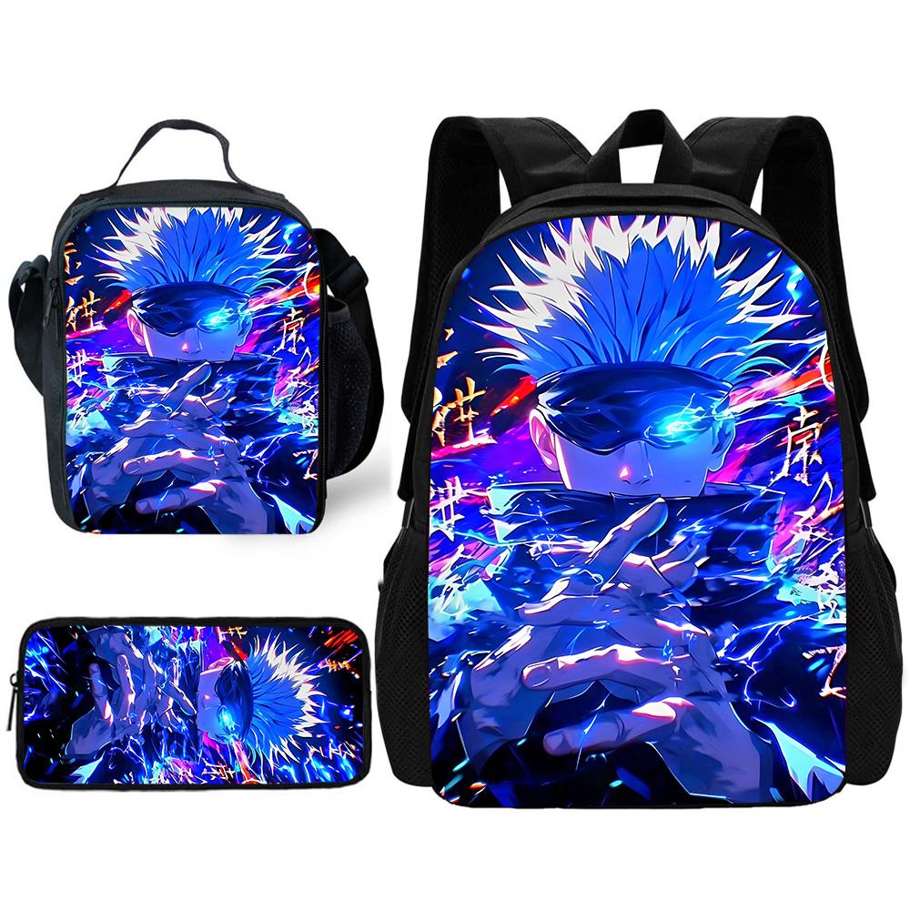 Anime J-JujutsuS K-KaisenS Child School Backpack with Lunch Bags ,Pencil Bags ,School Bags for Boys Girls Best Gift
