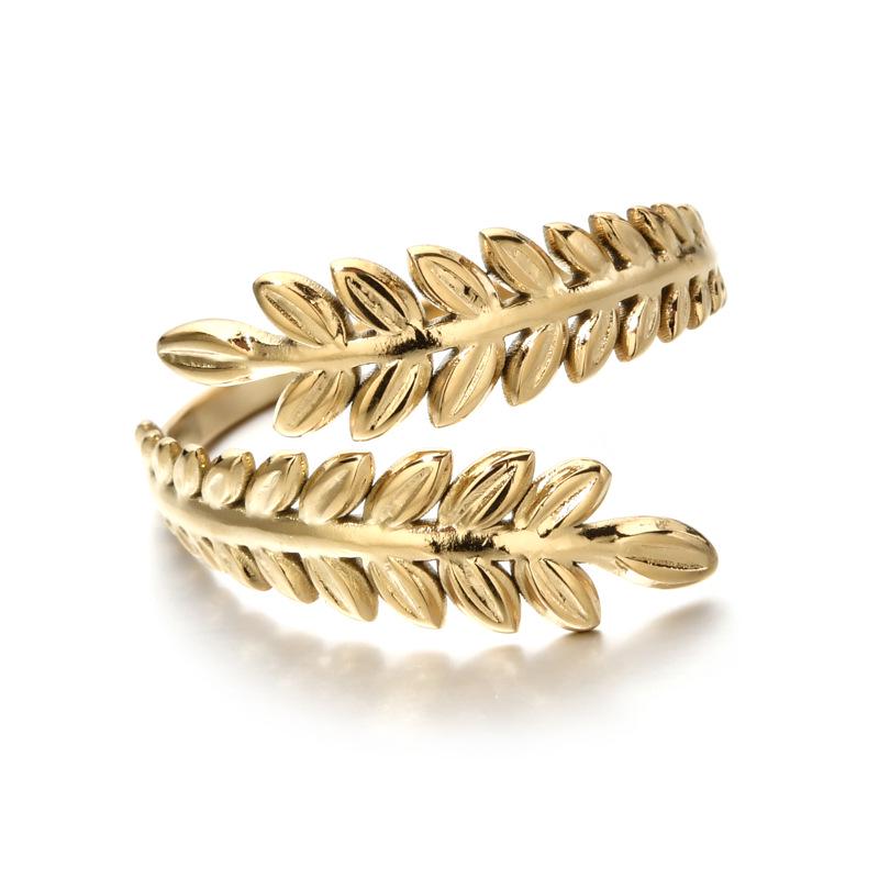 Stainless Steel Trendy Wheat Ear Open Ring for Women - Light Luxury Fashion Design with High-End Appeal