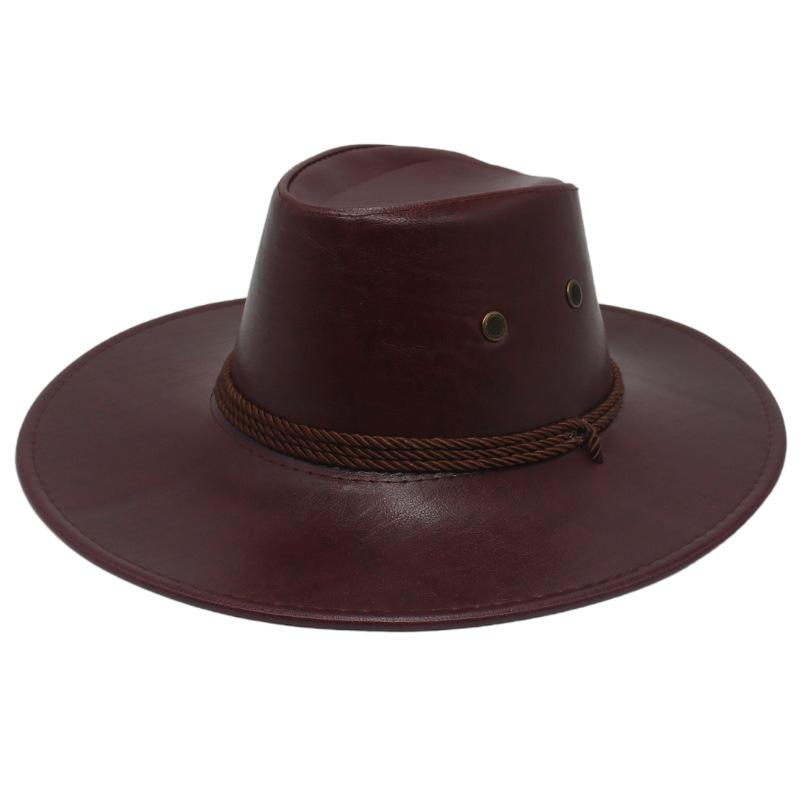 Western Cowboyhut Ethnischer Stil Outdoor Pferderennen Ritterhut Kunstleder Glänzend Große Krempe Zylinder Stylinghut