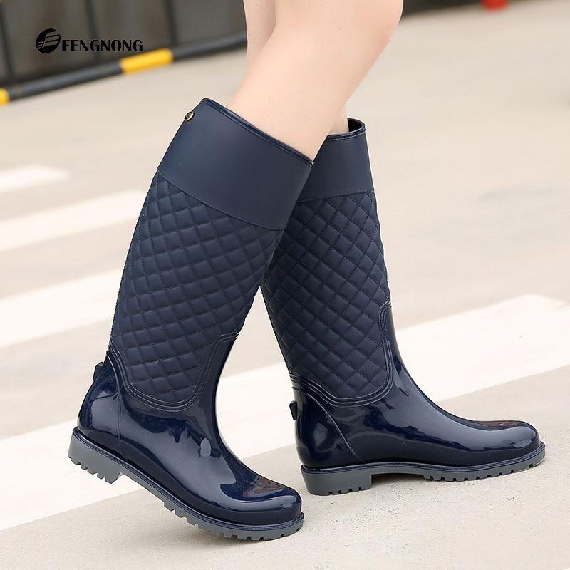 Fashion women's rain shoes autumn and winter high tube water shoes rhombus plaid rain boots thermal rubber shoes