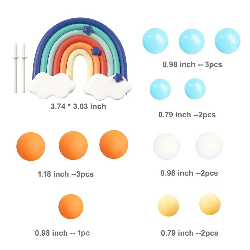 14pcs Blue Rainbow Cake Toppers With Orange White Balls For Dog Birthday Cake Decorations Baby Shower Party Supplies