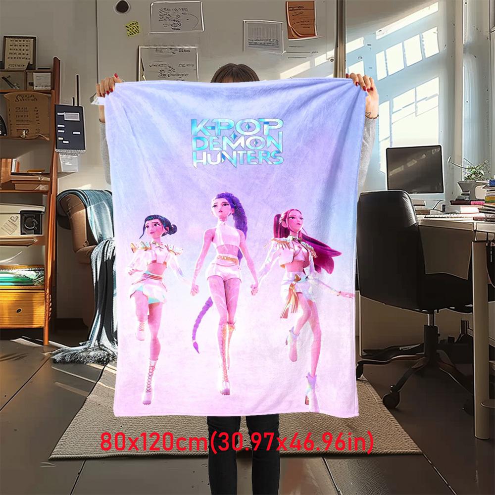 

1 шт. Фланелевое одеяло с принтом K-Pop Охотники на демонов, Высокое качество, Удобное для всех сезонов, Декор для дома, Тепло и уют, Идеально для рождественских подарков35 80cm x 120cm