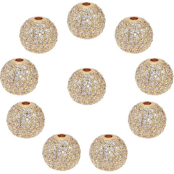 NBEADS 10 Stück Zirkonia Pavé Königskrone Perlen, 11x7mm Goldfarbe Armband Abstandshalter Charms Große Loch Lose Perlen für Armband Halskette DIY