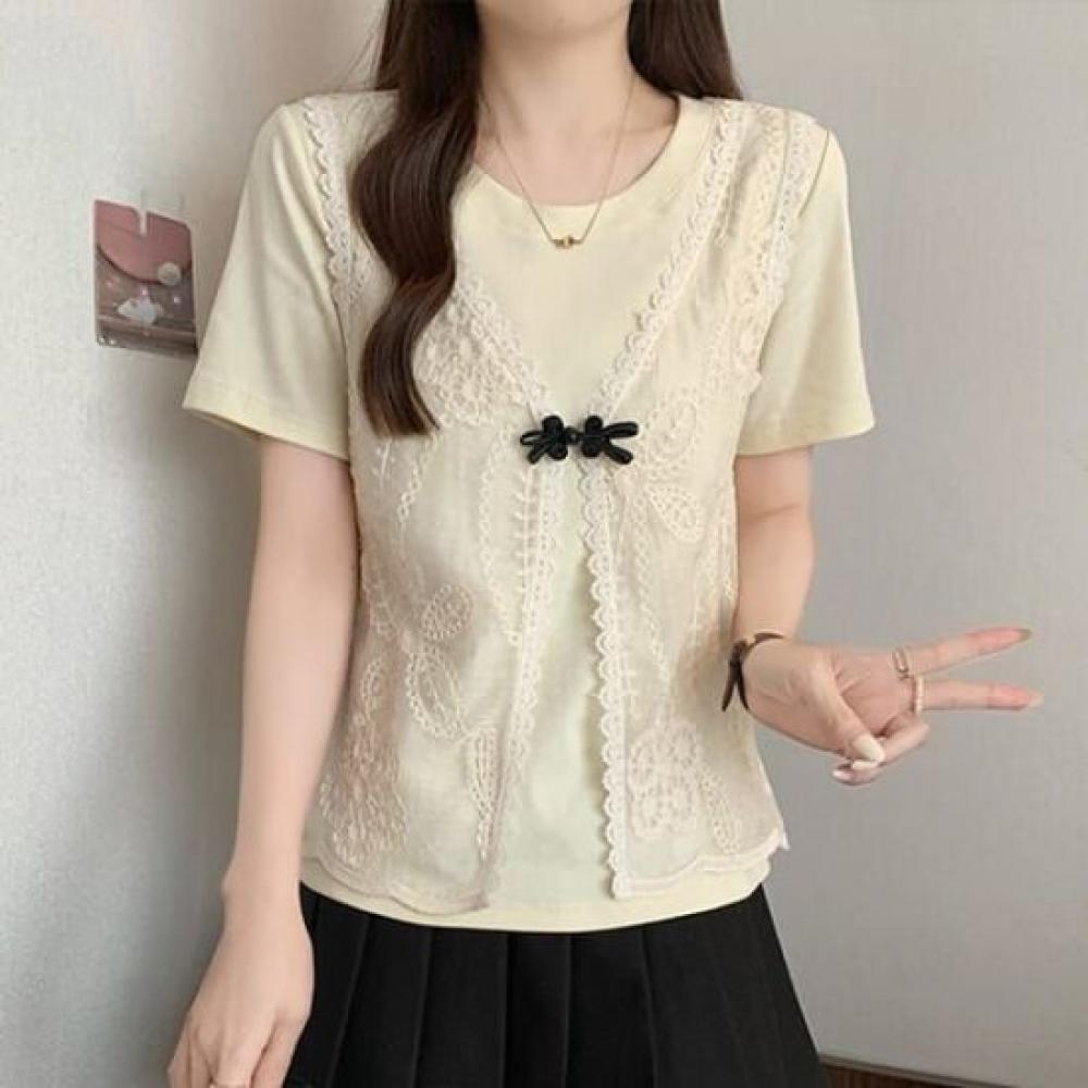 Navava Women RomanTic Lace DeTail ShorT Sleeve T shirT nT2807