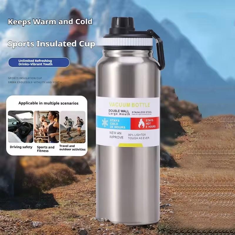 Vacuum Insulated Stainless Steel Thermal Bottle 600-1000ML for Sports and Car Travel, Maintains Beverage Temperature