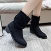2024 Winter Women's New Western Boots Fashionable Thick Heel Slip-on Ankle Boots Women's Outdoor High Heel Mid-calf Boots