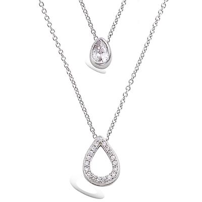 [R5680] - Double Silver 'Sissi' Silver Necklace (rhodium) - 40 and 44 Cm - 12x9 Mm and 7x5 Mm