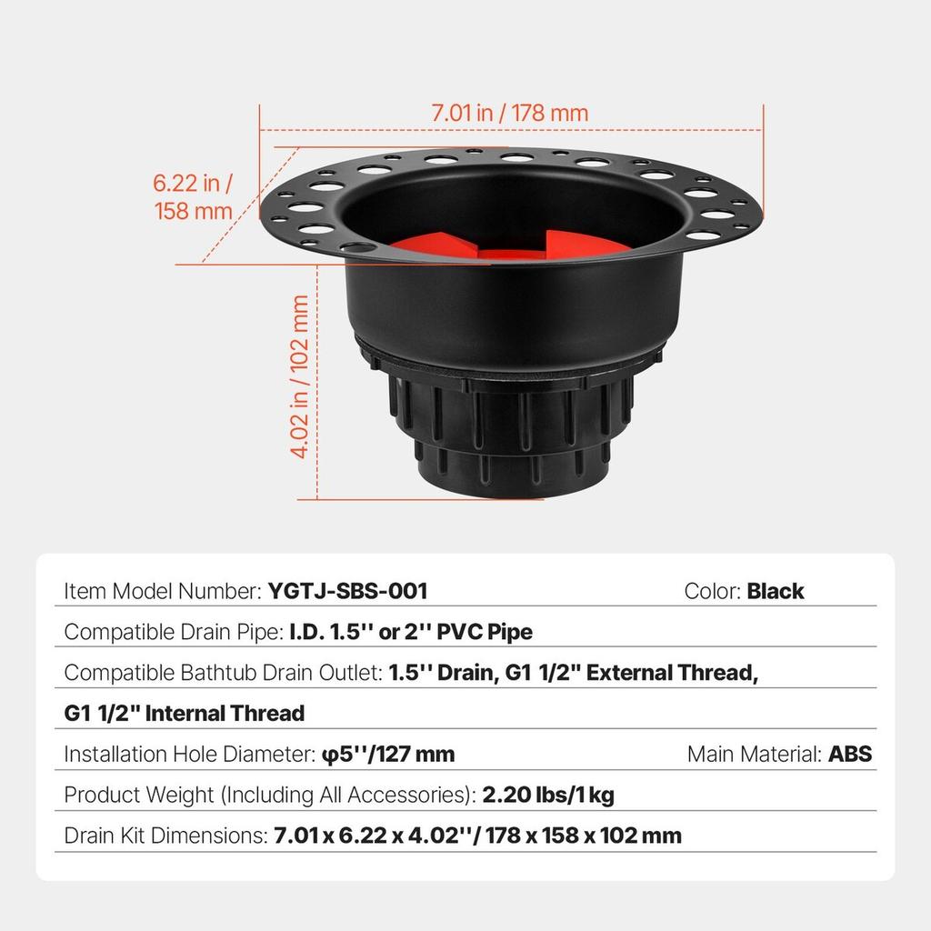 Freistehendes Wanneneinlauf-Set Wanneneinlauf-Rohbauset mit ABS-Adapter