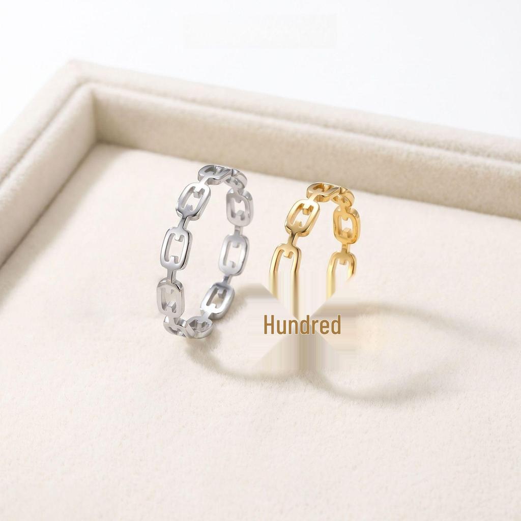 Korean Elegant Hollow Chain Stainless Steel Ring for Women - Luxury Versatile Couple's Finger Jewelry