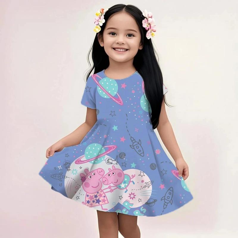 Girls Peppa Pig Summer Cartoon Sundress Casual Loose Fit Print