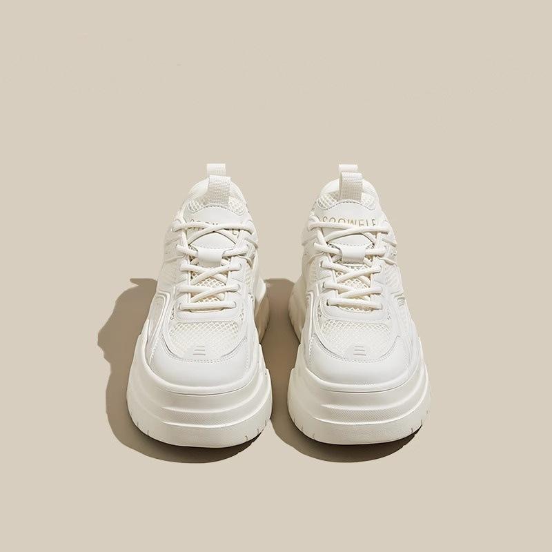 Fashion breathable mesh women's shoes 2025 summer new heightening little white shoes comfortable platform sports and leisure board shoes