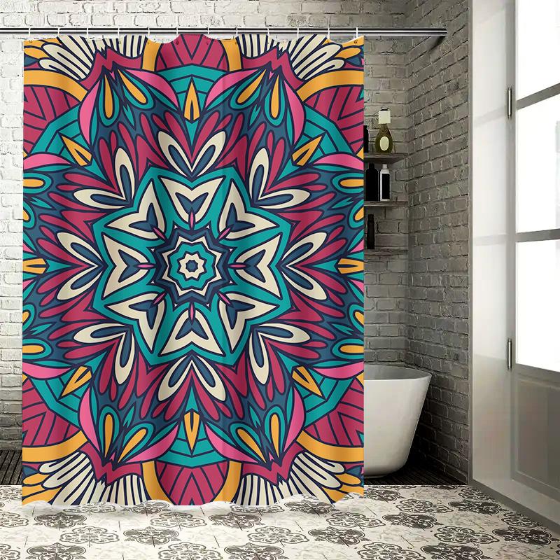Brightly Colored Mandala Shower Curtain 180x243cm Multicolored Bath Room Decor for Bathroom Decoration, Waterproof Fabric with