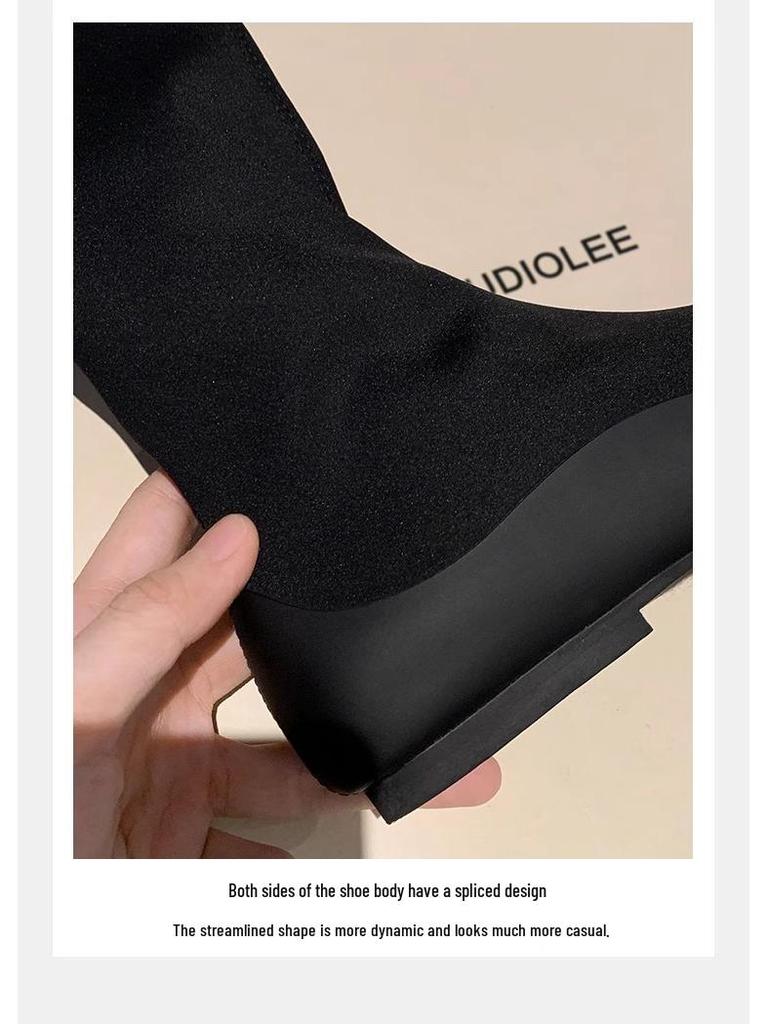 Women's Grape Sheepskin High Shaft Flat Heel Square Toe Long Boots