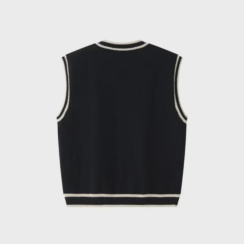 Pánský retro V-výstřih vysokoškolský styl copánkový vzor kontrastní bez rukávů svetr vesta na podzim a zimu