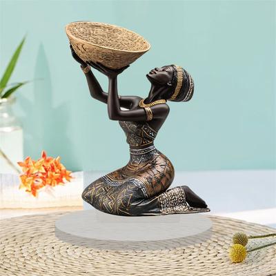 African Tribal Lady Figurine 3D Resin Standing Sculpture Ethnic Art Decor for Living Room Office Gallery Exhibition