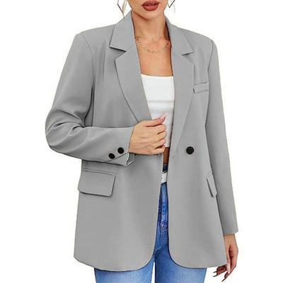 Frauen Herbst Frühling Anzug Mantel Formal Business Stil Knopfverschluss Strickjacke Einfarbig Plus Größe Lose Revers Langarm Taschen OL Pendler Jacke