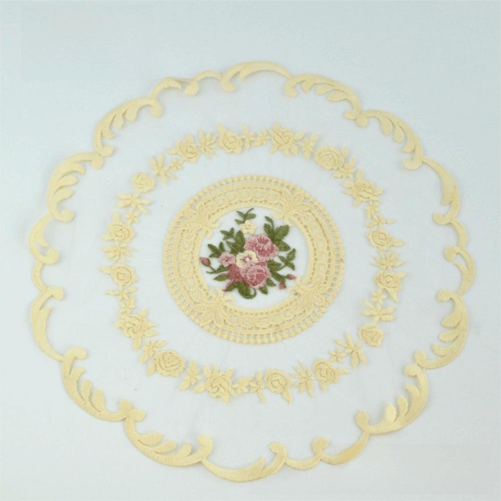 

Elegant Lace Trim Embroidered Table Cover Round Hollow Coffee Coaster Doily White Napkin Placemat Home Decor бежевий