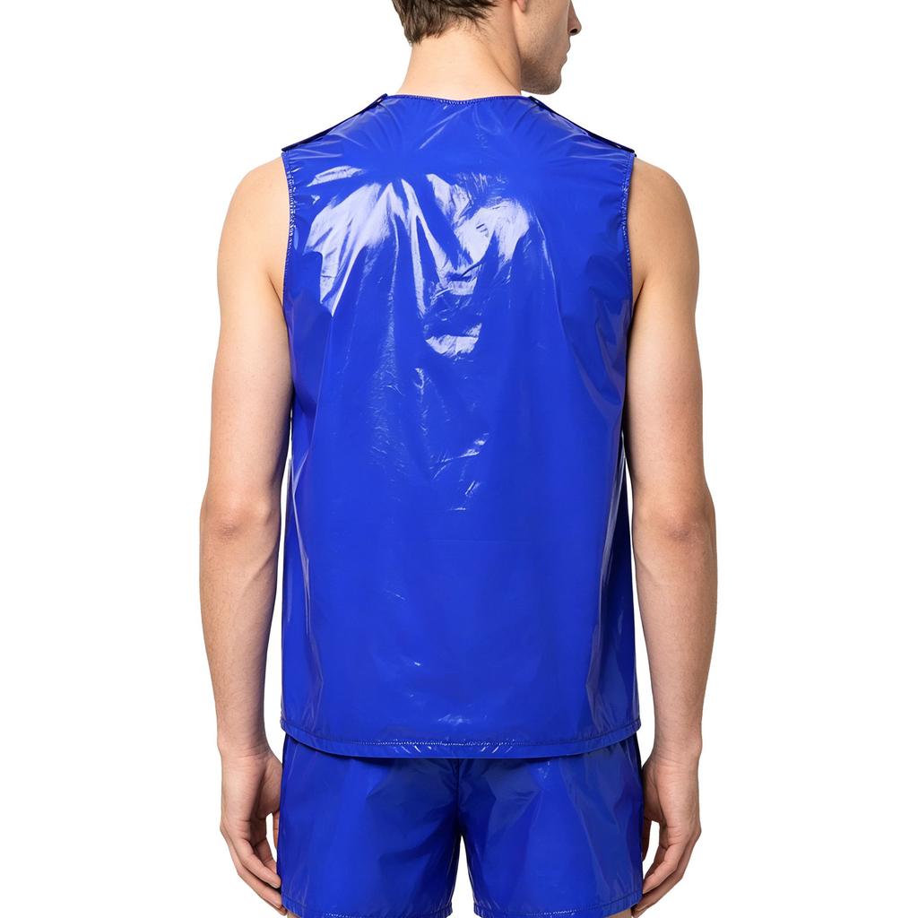 S-3XL Men Vinyl Waterproof Reusable Tank Top Round Neck Sleeveless Press Buttons At Shoulder and Sides for Gymnastics Workout Exercise