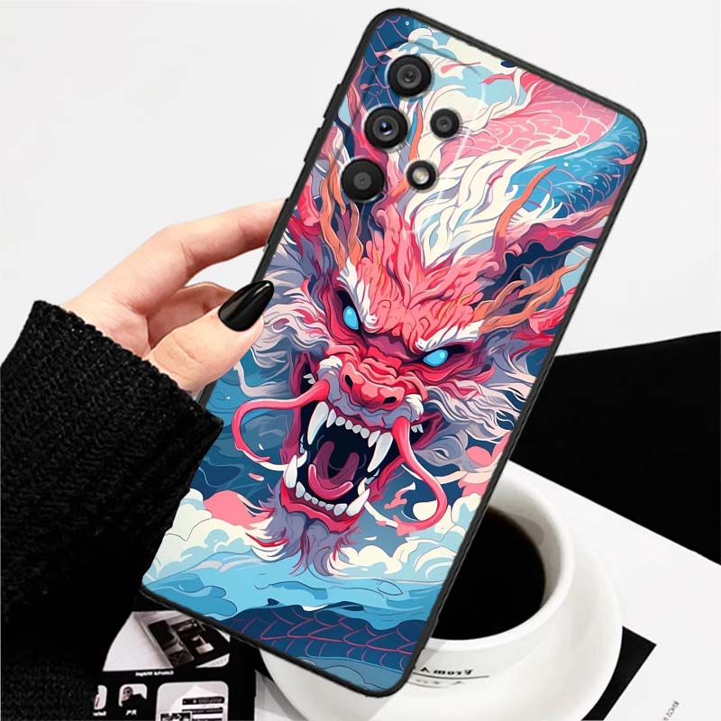 Anime Dragon Design For Samsung A73 A72 A71 A55 A54 A53 A52 A51 A13 A22 A16 A15 A12 A14 A26 A07 5G Black Phone Case
