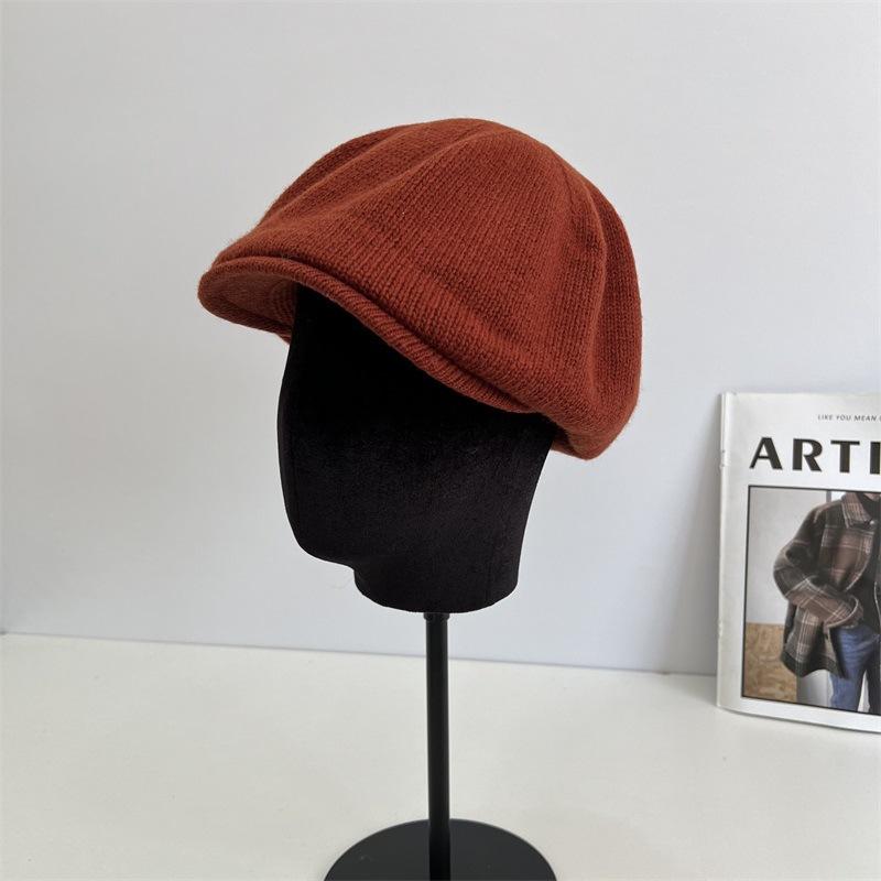 Retro Old Money Wind Big Head Circumference Cap Women's Autumn and Winter Warm Wool Knitted Octagonal Hat Fashionable Neutral Dad Hat