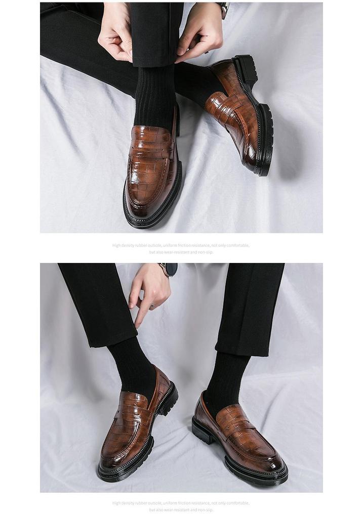 Four Seasons Trendy Men's Fashion Leather Slip-on Loafers with Thick Sole