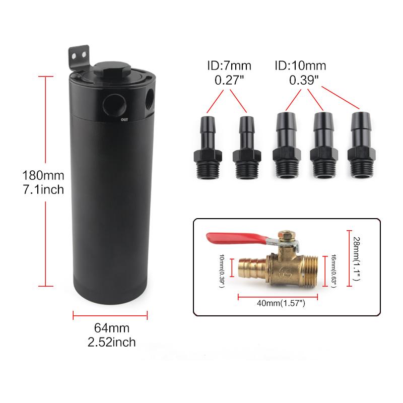 Universal Aluminum Baffled 2-port New Long Oil Catch Can Tank with Breather Filter Engine Mini Oil Separator