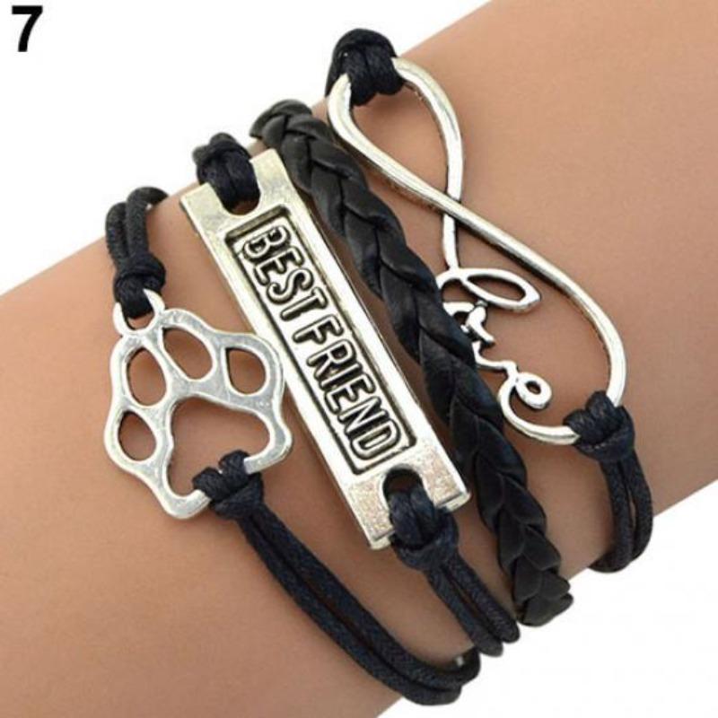 

Love Best Friend Footprint Infinity Friendship Bangle Charm Multilayer Bracelet чёрный