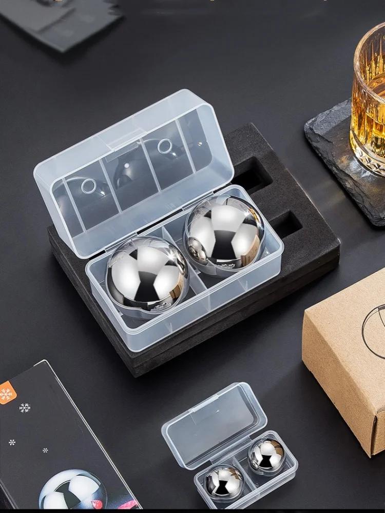 2 Stück wiederverwendbare Eisblöcke aus Edelstahl, Kühlmetall-Eiskugeln, Set mit Whisky-, Wein- und Bierkühlersteinen, Party-Bar-Werkzeugzubehör