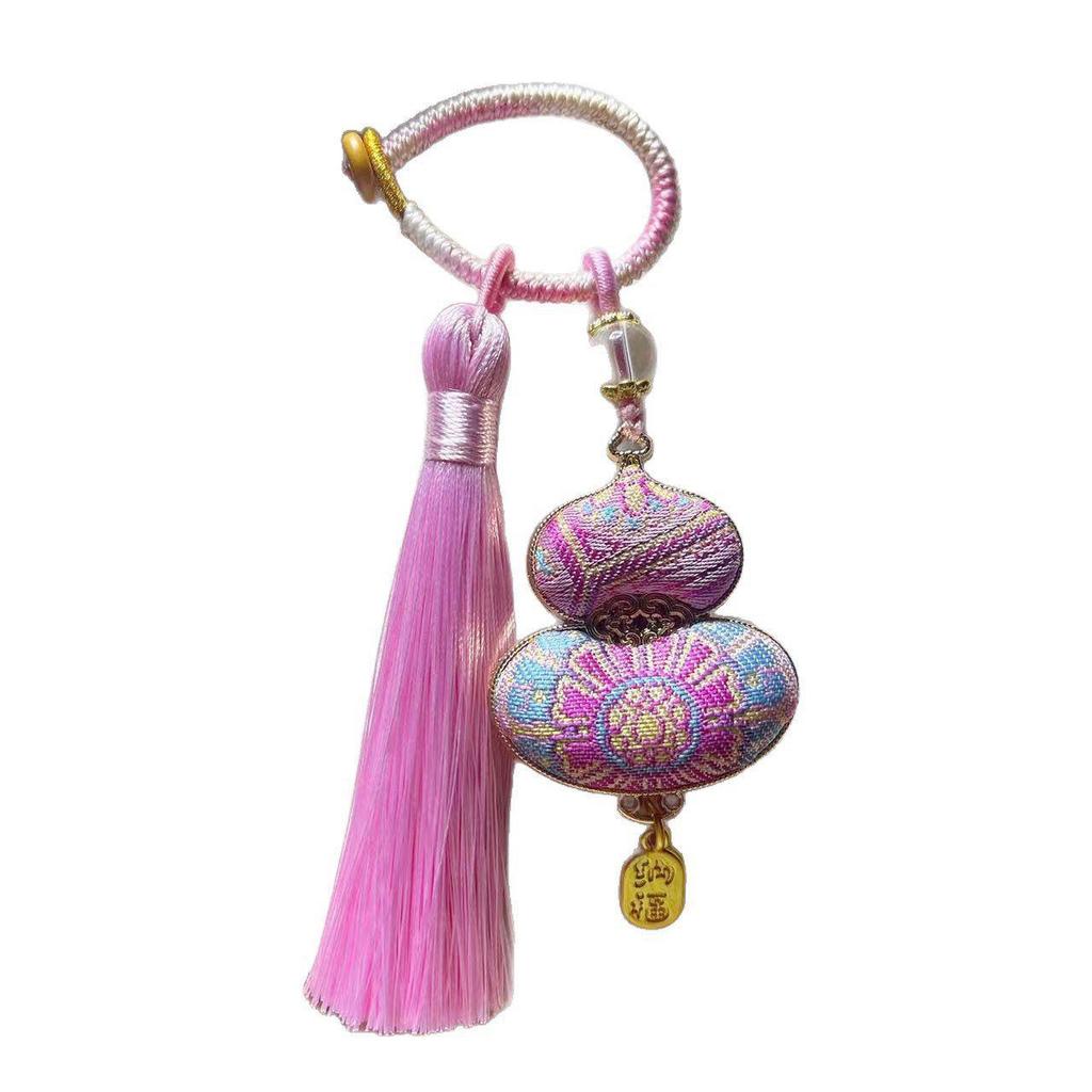 Double-sided Gourd Tassel Charm: Fu Lu Wealth & Blessings Keychain Pendant Ornament