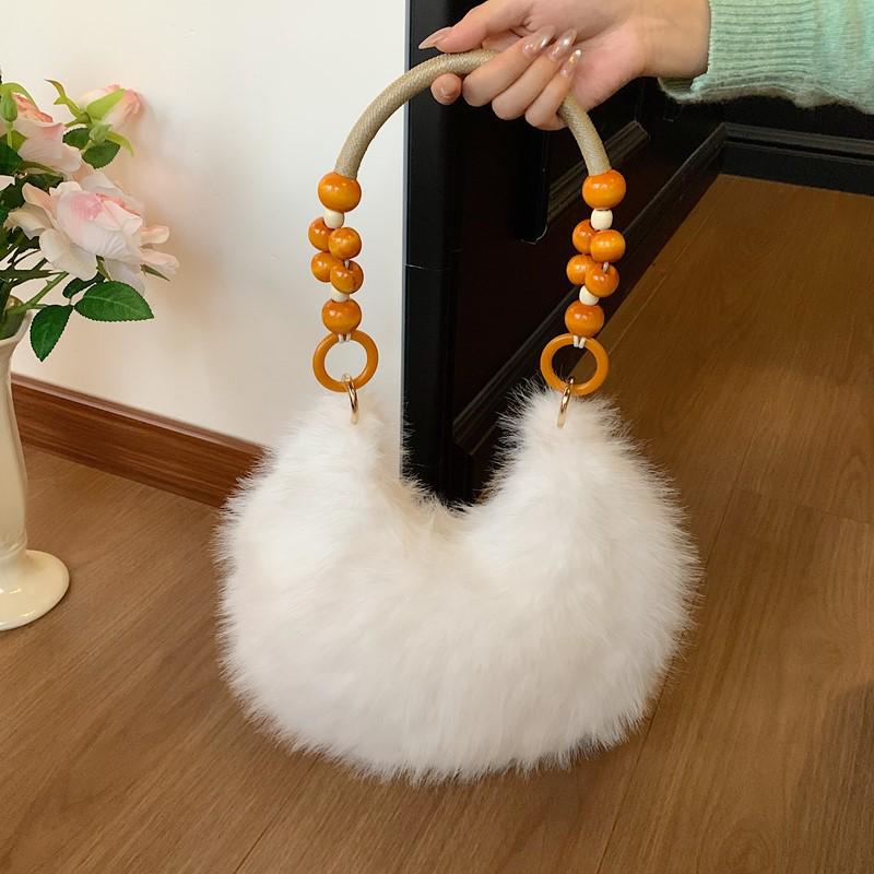 Women's Versatile Retro Plush Shoulder/Crossbody Handbag - Lightweight and Fashionable Travel Underarm Bag.