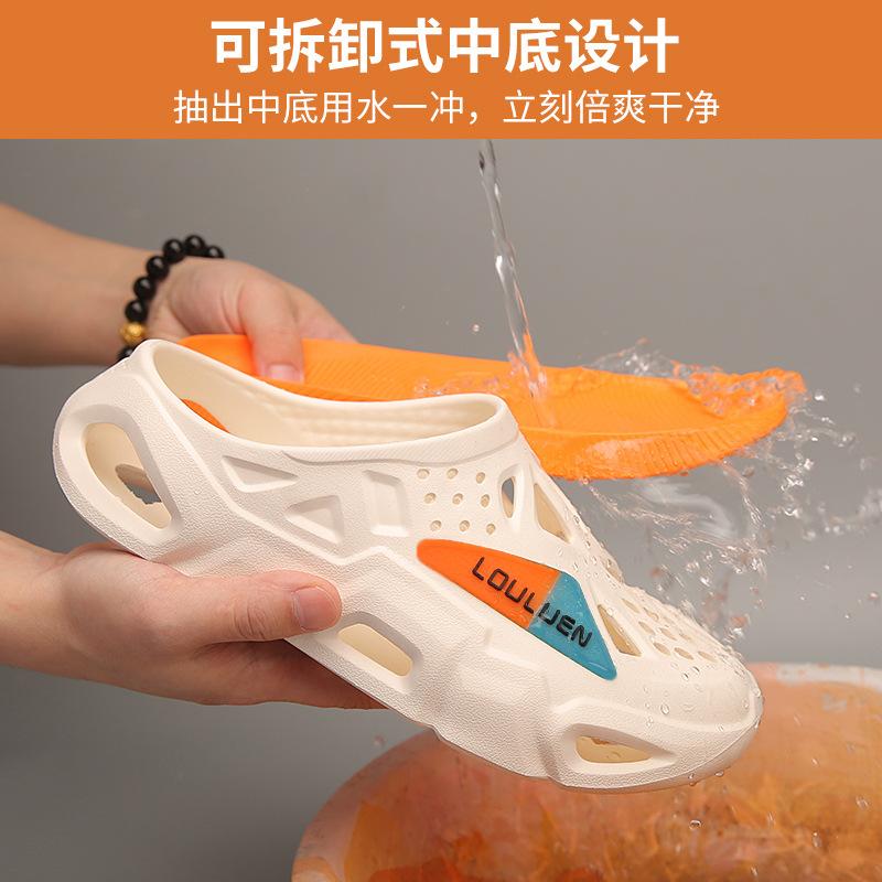 Summer new hole shoes men's platform garden shoes wear non-slip half slippers men's casual beach sandals
