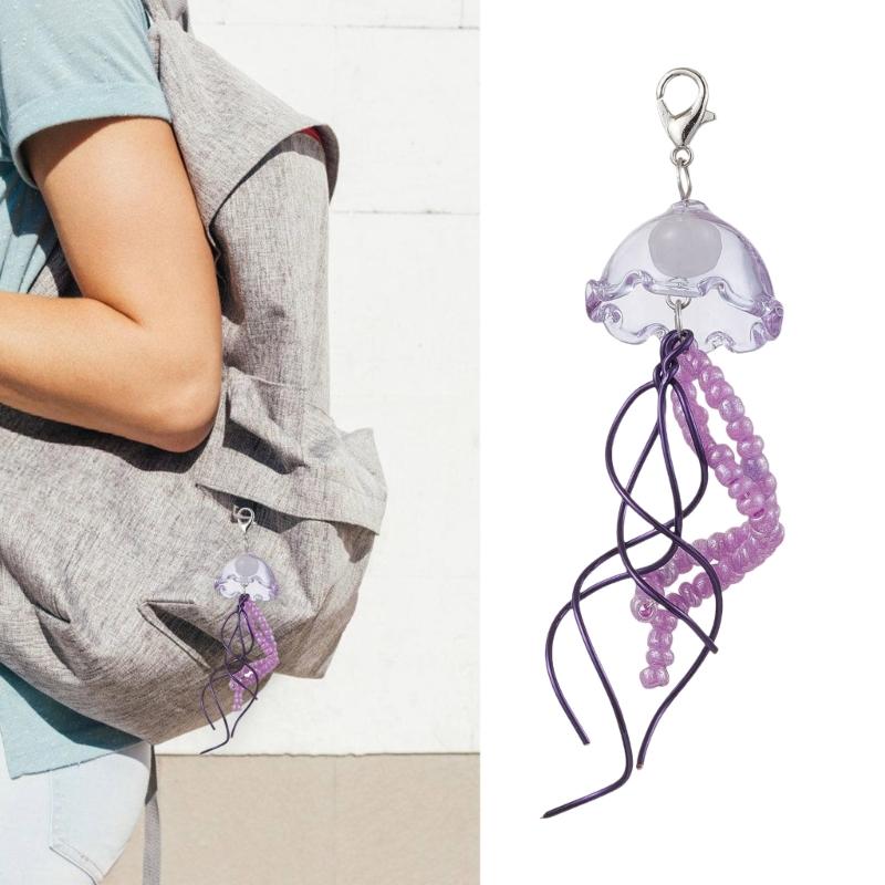 3pcs Sturdy Glass Bead Jellyfish Keychain Ornament Portable for Adding Artistics Styles to Keys And Bags Decoration