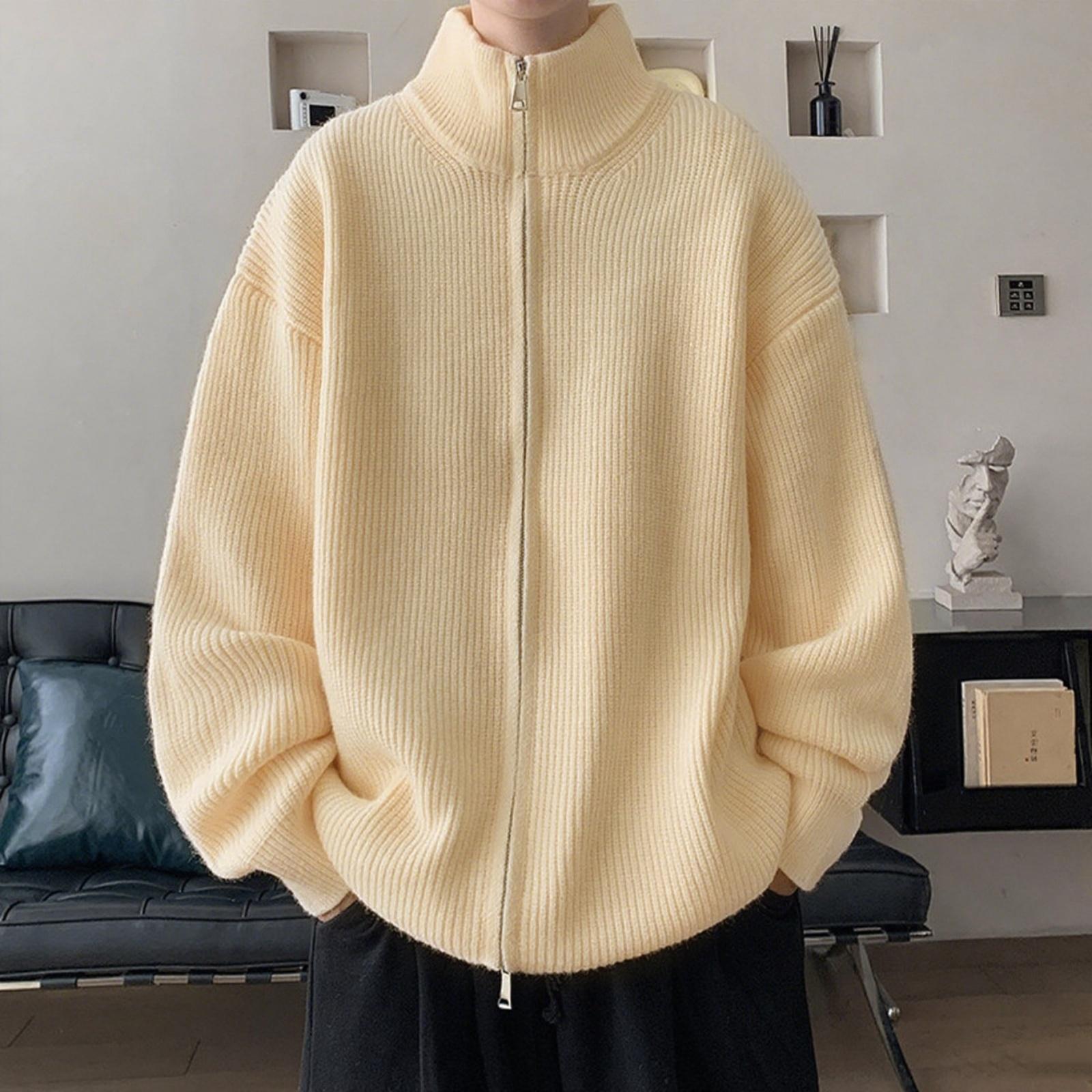 

Men s Solid-color Loose Cardigan, Sweater, Knitted Sweater, Men s And Women s Stand-up Collar Zipper Jacket XXXL