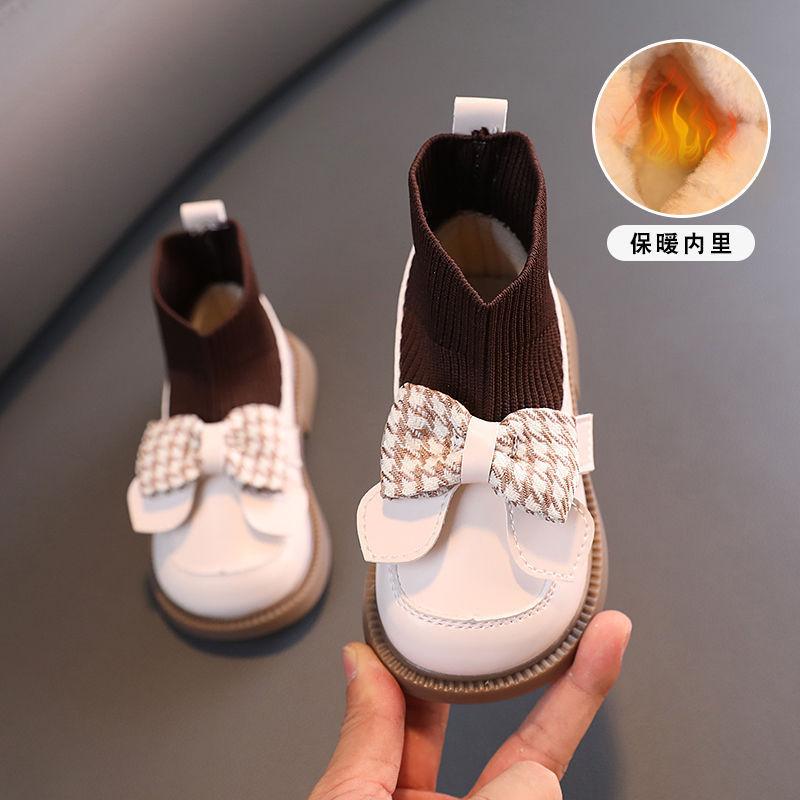 Baby Girl Boots Autumn and Winter Princess Shoes Baby Toddler Shoes Children Short Boots Girls Leather Shoes Velvet Cotton Shoes