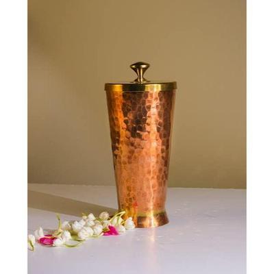 Tumbler with Lid Serving Copper Glass with Brass Lid Tamba Glass with Ayurvedic Health Benefits Ptal Brass and Copper Utensils (600 Ml Tumbler Glass)