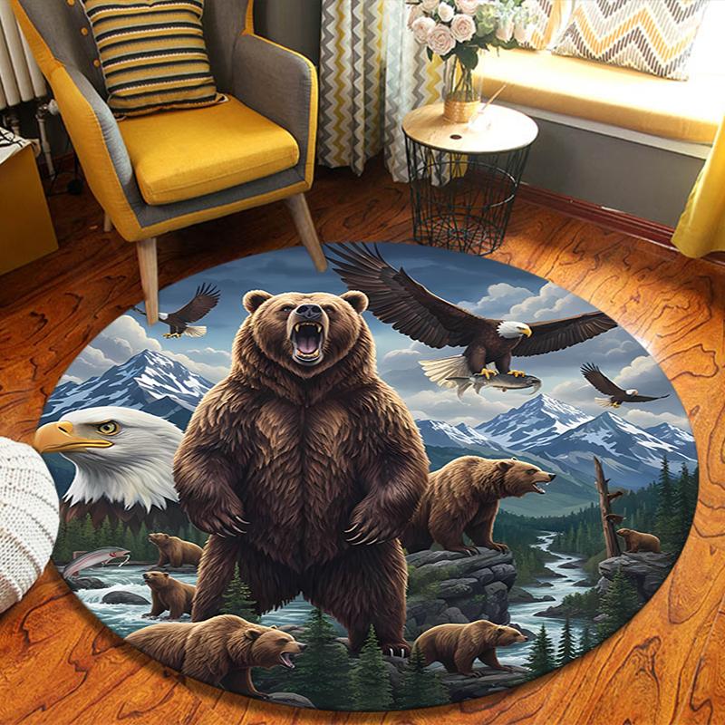 Eagle Bear Round Area Rug,Carpet Rug for Living Room Bedroom Sofa Playroom Decor,Non-slip Floor Mat