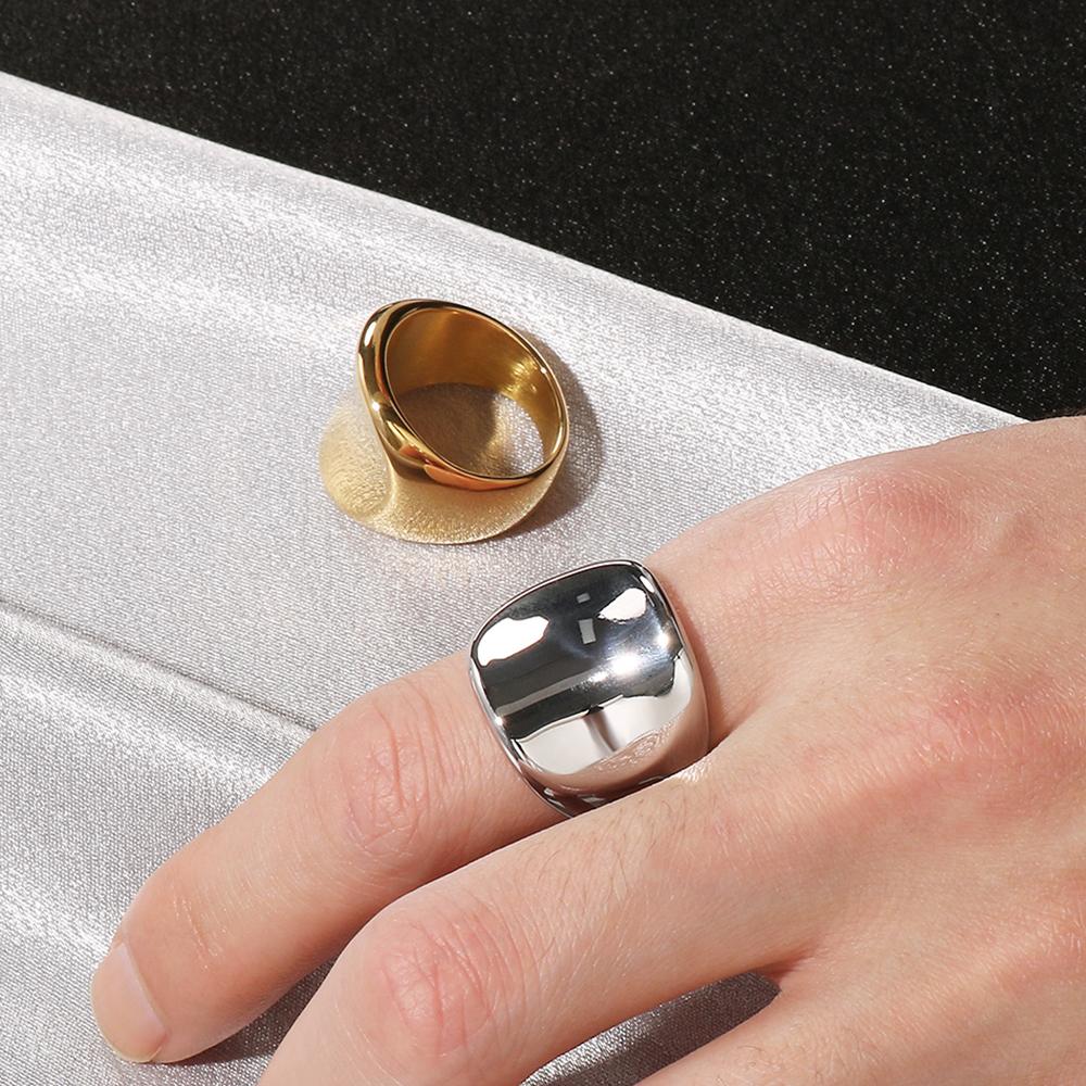 18K Vacuum Plated Wide Rings for Man Solid 316l Stainless Steel Men's Band Accessories Engagement Ring Birthday Party Jewelry