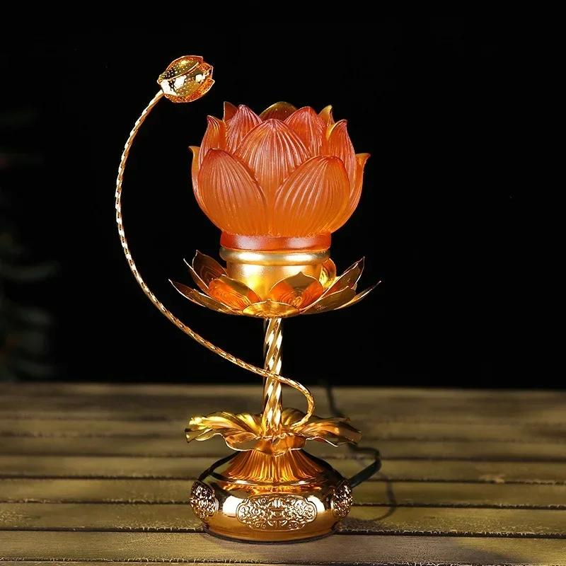 

21 см Сплав хрустального стекла Имитация подсвечника для домашнего использования Буддийский зал для молитвы украшение домашнего декора 220v