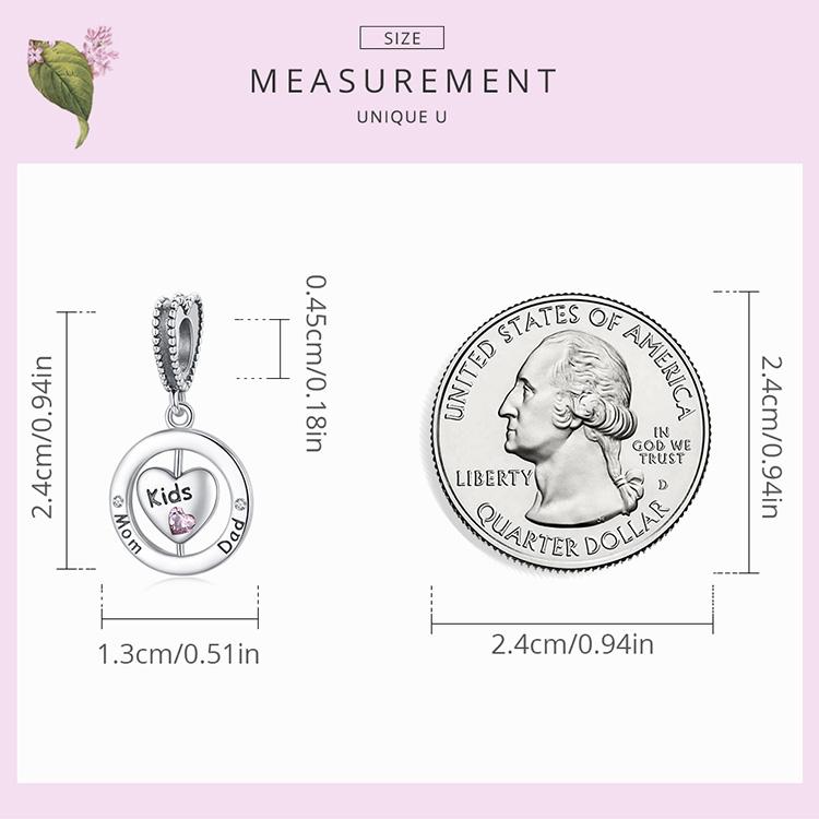 WOSTU Original rosa Zirkon Familie Serie Doppel Ring 925 Sterling Silber Charm Perlen passen Armband Armreif edlen Schmuck