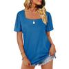 Women's Fashion Casual Square Neck Short Sleeve Solid Color Tops Blouse