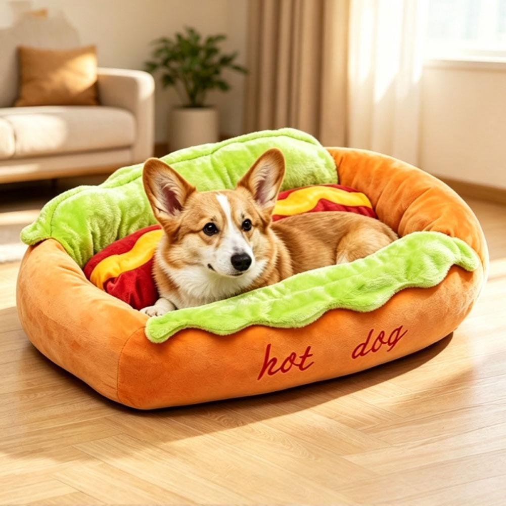 Hot Dog Pet Bed For Dachshund Cat Plush Removable Washable Pet Beds Soft Corduroy Non-Slip Bottom Pet Bed For Puppies Small Pets