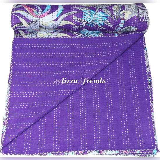 Aizza Trends Handmade Pure Cotton Monkey Print Kantha Quilt  - Traditional Look Bed Spread Kantha Gudri - Vintage Hand Stitch Gudri