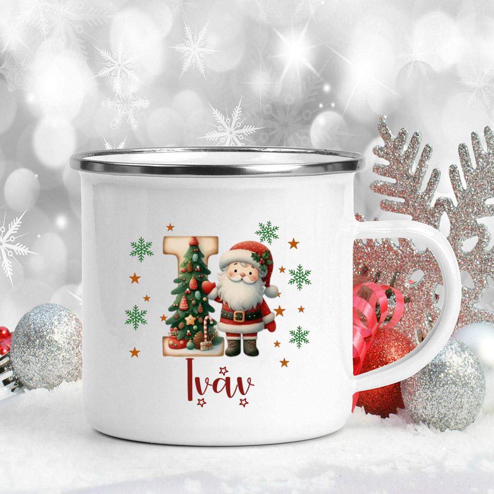 Personalisierte Weihnachten mit Namen Tasse Heiße Schokolade Schokoladen Tasse Getränke Saft Tasse Weihnachtsdekor weiße Emaille Tassen Weihnachten Geschenk