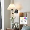 American-Style Wireless RGB Wall Lamp with Remote Control and Fabric Shade for Bedside, Living Room, or Stairwell